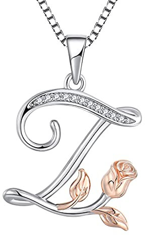 starchenie Alphabet Rose Halskette Buchstabe Z Halskette Zirkonia Anhänger 925 Sterling Silber Halskette für Damen