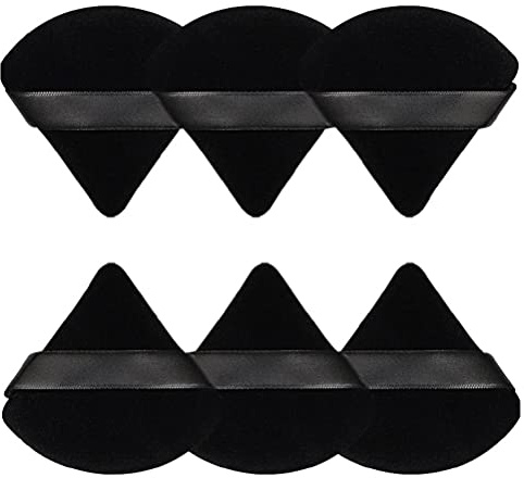 Pimoys 6 Pcs Powder Puff, Face Soft Triangle Makeup Puff Velour Makeup Sponge for Loose Powder (Black)