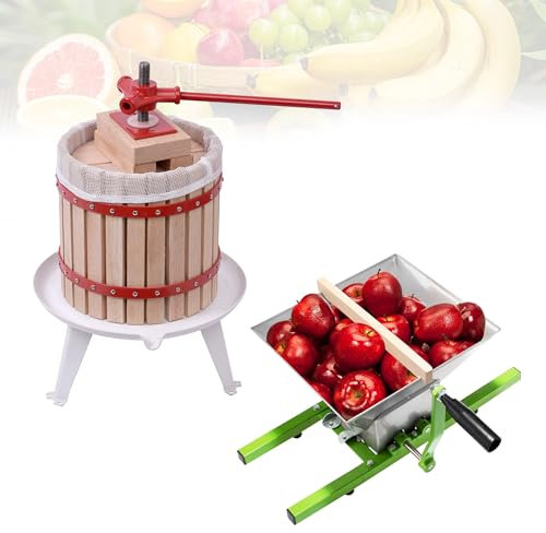 YRHome 12L Obstpresse + 7L Obstmühle Saftpresse Entsafter Fruchtpresse Manuell Maischemühle Traubenmühle Weinpresse Maischepresse Beerenmühle Apfelpresse mit Pressnetz für Fruchtsäfte Beeren