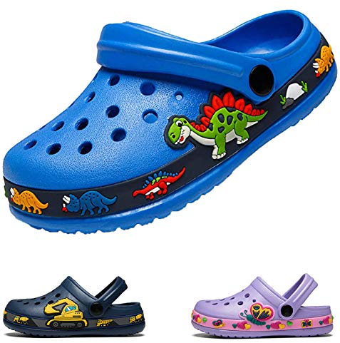 DRECAGE Unisex Kinder Clogs Pantoffeln Dinosaurier Gr.24-30 EU, Eva Gartenclogs Gummi Badeschuhe Hausschuhe für Jungen Mädchen 24 EU Blau
