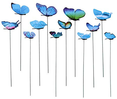 Sharplace 12 Schmetterlingspfahl für Den Außenbereich, Blumentopf, Beet, Garten, Dekorative Schmetterlinge, 4 Größen, Blau