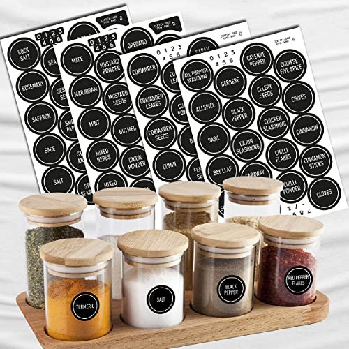 colortouch Spice Labels for Jars, Spice Stickers, 80 Pcs, Waterproof Spice Jar Labels Preprinted for Kitchen Organization and Pantry Storage, Black Seasoning Sticker, Sticky, Washable, Rund