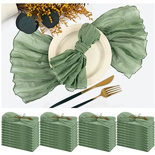 Set mit 40 Gaze-Seihtuch-Servietten, zerknitterte Dinner-Servietten, salbeigrün, rustikale Boho-Servietten, weiche Baumwolle, Tischservietten, dekorative Stoffservietten für Hochzeit, Party,