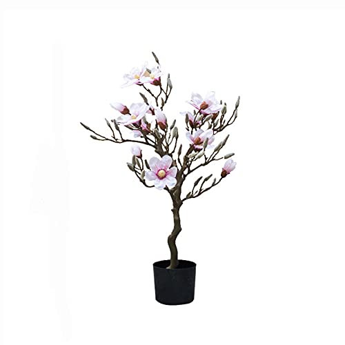Künstliche Topfpflanzen, Gummiblume, rosa Magnolien-Kunstpflanze, 33-Zoll-Fake-Bonsai, verwendet für den Innen- und Außenbereich, Sieht echt aus.