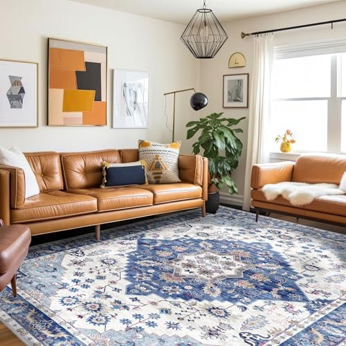 Vamcheer Vintage-Kurzflor Teppich - Flauschig, Weich, Waschbar, Rutschfest für Wohnzimmer, Schlafzimmer, Esszimmer, Outdoor - Kunstwolle, Blau, 200 x 300 cm