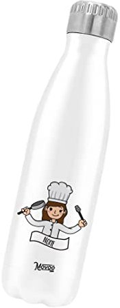 Borraccia Termica Bottiglia Termica Acciaio Inox 500ml Bottiglia Termica Made in Italy Ecologica Thermos 24 Ore Freddo & 12 h Caldo - Personalizzata con nome - Chef Donna