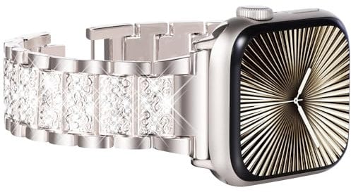 WINGLE Compatible Apple Watch Strap for Women - Bling Diamond Rhinestone Band for iWatch SE, Series 10 42mm, 9/8/7 41mm, 6/5/4 40mm, 3/2/1 38mm, Starlight