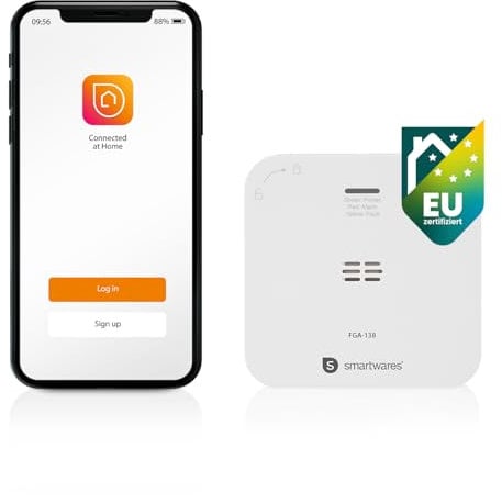 Smartwares Co-Detektor – 85 dB – Sensor 10 Jahre – Benachrichtigungen über App – Testknopf & Stummknopf – FGA-13800, Batteriebetrieben, Weiß