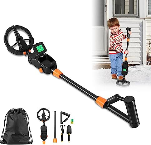 YARDIN Metalldetektor Kinder Metalldetektoren Metallsuchgerät Metall Detector mit LCD Display und Sound für Gold, Silber und All Metal, mit Pfoten, Schaufel, Rucksacktasche und Batterien