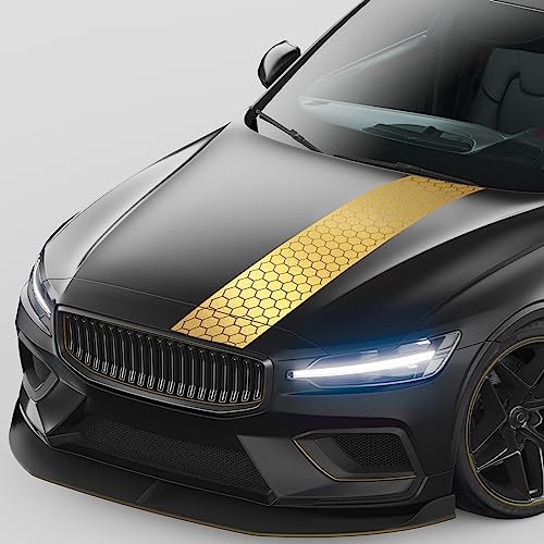 Finest Folia Rennstreifen Auto Aufkleber 120x25cm für Motorhaube Motorrad Bus Sticker Kfz Zubehör Tuning Dekor Design Folie Racing Streifen Dach KX079 (08 Gold)