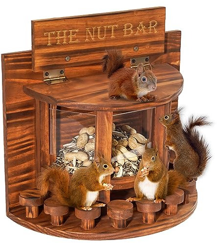 MIXUMON Halbmond Eichhörnchen Feeder Tisch, Holz Eichhörnchen Picknick Tisch Feeder, Außen Eichhörnchen Feeder Maiskolben, mit solider Struktur, stabile Eichhörnchen Hocker Bar, 12,6 x 13,3 x 6,7 Zoll