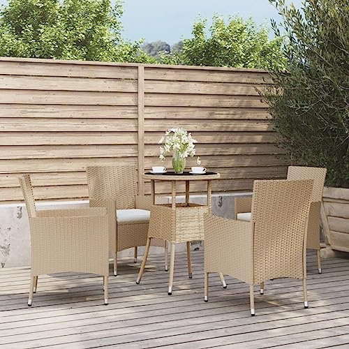Festnight polyrattan sitzgruppe 4 Personen gartenmöbel Set 4 stühle mit Tisch Gartenmöbel Set 4 Personen Garten essgruppe 4 Personen Gartenmöbel Essgruppe wetterfeste-Beige-5-tlg