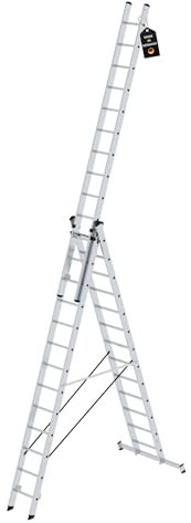 PROREGAL Mehrzweckleiter 3-teilig mit nivello®-Traverse | 3x13 Sprossen | Leiter, Teleskopleiter, Trittleiter, Bockleiter, Sprossen-Doppelleiter