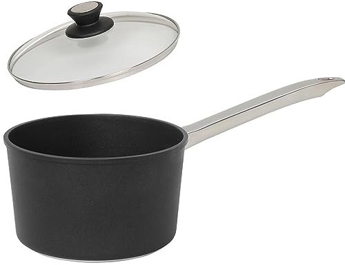 SKK Stielkasserolle Ø 20 cm - ohne Induktion - hoher Antihaft Saucentopf 2-tlg. mit Edelstahlstiel & Glasdeckel mit Edelstahlrand - Made in Germany