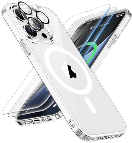 ORETECH Magnetisch Hülle für iPhone 14 Pro [Kompatibel mit Mag-Safe][2X Displayschutzfolie+1 Kameraschutz] Handyhülle für iPhone 14 Pro 6,1 Zoll, Schutzhülle für iPhone 14 Pro Hülle, Durchsichtig