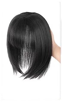 Schön Natürliche Haar-Topper mit Pony, Echthaar-Topper, Haarverlängerungen, Top-Haarteile for Halloween, Dating, Hochzeit Echte Perücke (Color : Black A)