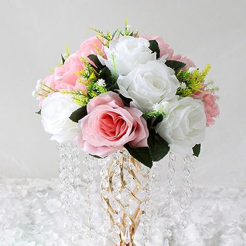 DBDJWHJ Hochzeitsblumenkugel für Mittelstück, künstliche Blume, Rosenkugel, Arrangement, Blumenstrauß für Hochzeit, Party, Valentinstag, Heimdekoration, weiß rosa, 1 Stück