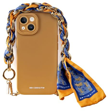 Case&Me Con Foulard per iPhone 14, Morbida Protezione per Fotocamera, Laccio da Polso, Fashion Cover Giallo