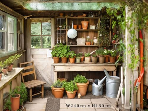 Sabrikas Let Your Creative Spirit Run Free Mural Gardens Potting Shed Tapestry Backdrop using Waterproof 3D Print Shower Curtain Material (W240cm x H180cm)