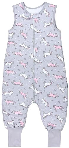 TupTam Baby Schlafsack mit Füßen Ganzjahresschlafsack OEKO-TEX zertifizierte Materialien 2,5 TOG, Farbe: Einhorn Grau/Rosa, Größe: 80-86