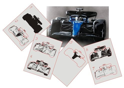 AS-369 Racing Step by Step Schablone für Acryl, Airbrush, Spray, Lacke und Wandfarbe Größe XL