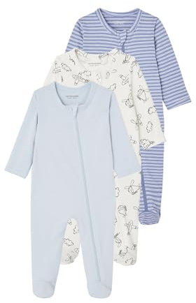 Vertbaudet 3er-Pack Baby Strampler mit Reißverschluss BASICS blau chambray 56