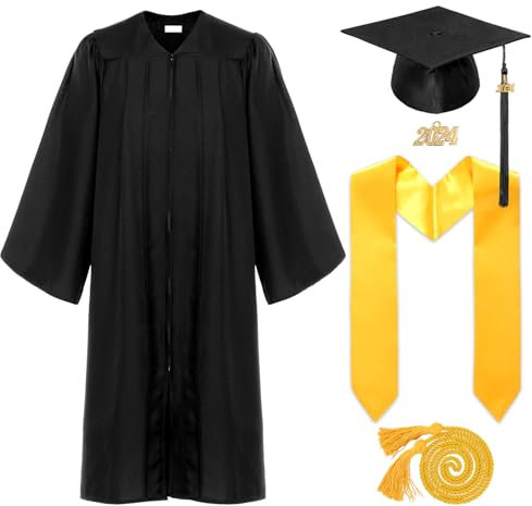Metaparty 2024 Graduation Robe Set,Abschluss Talar,Doktorhut Set,Absolventen Robe, Abschlussroben mit Talar, Hut, Quaste und Stola mit dem Siegel 2024,Ehrenseil,Type A,H57