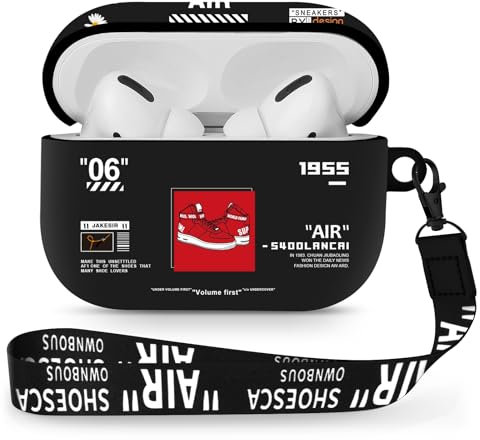 Gedicht Custodia per Airpods Pro, custodia morbida in TPU con motivo di scarpe rosse di prima generazione, antiurto, per uomini e donne, con cordino e portachiavi