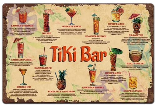 SUPERDANT Tiki Bar Blechschild Sommer Cocktail Metallschild Vintage Deko Retro Blechschilder Lustige Poster Metallschilder Für Bar Restaurant Küche Sommer Party Dekoration