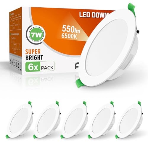 ALUSSO LED Einbaustrahler 230V, 7W 550lm Kaltweiß 6500K Ultra Slim Einbauleuchten, Deckenspots Einbautiefe 30mm, IP44 LED Spots für Badezimmer Wohnzimmer Küche, 6er Set