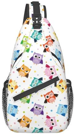 COFEIYISI Unisex Sling Bag Crossbody Rucksack für Männer Frauen Casual Chest Sling Bag Schulterrucksack Reisen Wandern Tagesrucksack, Bunte Eulen, 3.5” x 7.5” x 15.3”