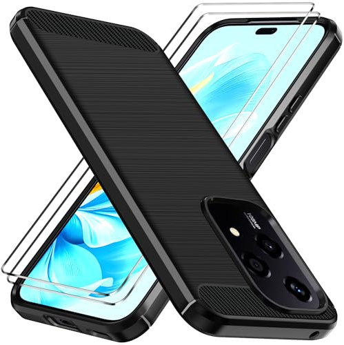 iVoler Cover per Honor 200 Lite (Non per Honor 200) con 2 Pezzi Vetro Temperato, [Antiurto di Grado Militare] Protettiva Custodia, Sottile Morbida in Silicone TPU Anti-Impronte Anti-Graffio Case, Nero