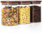 QuaLife Set de 3 tarros de almacenamiento (1000 ml) con tapa de madera - Recipientes herméticos de vidrio de borosilicato - Tarros de vidrio apilables - Almacenamiento cuadrado para espaguetis muesli