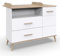 Wickelkommode Babyzimmer Kommode Wickelaufsatz skandinavisches Desgin weiß mit Eiche Tür Schubladen 122x101x75 cm