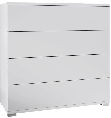 Vladon Kommode Pavos V3, Sideboard mit 4 Schubladen Weiß matt/Weiß matt (76 x 76 x 35 cm)