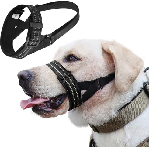 PETCUTE Maulkorb für Hunde,Reflektierender Hunde Maulkorb mit Verstellbarem Gurt, Weicher Stoff,Hundemaulkorb,Können Hecheln und Trinken, Verhindert das Beißen,Bellen und Kauen