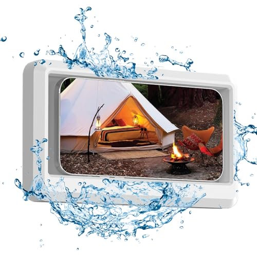 Helweet Support de Téléphone de Douche, Étui de Téléphone de Douche, Boîte de Support Étanche pour Téléphone, Compatible avec Les Téléphones Mobiles de Moins de 6.8 Pouces, 19 x 11cm, Blanc
