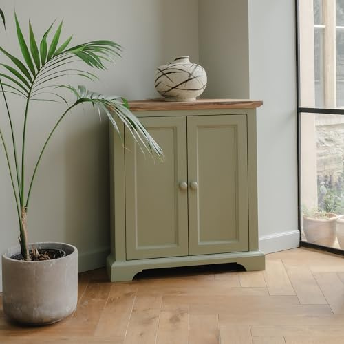 Florence Corner Sideboard, Compact Sage Green Cupboard with Shelf | W78cm x D35cm x H85cm | Fully Assembled Cabinet Dining Living Room Furniture