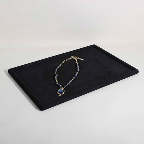 GemeShou Gemehou Sammet-Schmuck-Ausstellungsteller, Top-Mikrofaserschmuck-Lagerorganisatorplatte, Leerer Schmuckvitrinensteller für Halskette, Armband, Ring, Ohrring, Uhr (Schwarz - Groß)