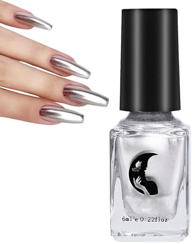 Metal Nail Polish - Silver Plating, Quick-Drying Metallic Effect, No UV Needed, Magic Mirror Gel Polish for Nail Art