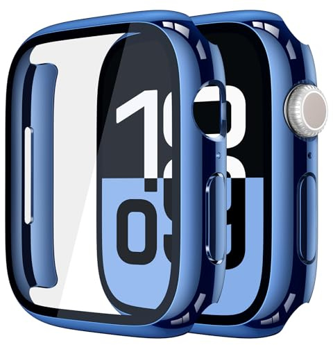 Misxi Schutzhülle mit Displayschutz für 42mm Apple Watch Series 11/10 | 2 Stück, Harte PC-Hülle, Gehärtet Displayschutzfolie, Kratzfest & Stoßfest, Ultradünn, 1 Blau + 1 Transparent