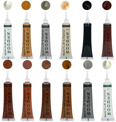 Wood Furniture Repair Kit, ELALRAU 12 Colour Touch Up Filler Wood Paint, Laminate Floor Repair Kit for Scratches Cracks Holes Stains of Wooden Furniture, Easy to Apply(25g/pc)