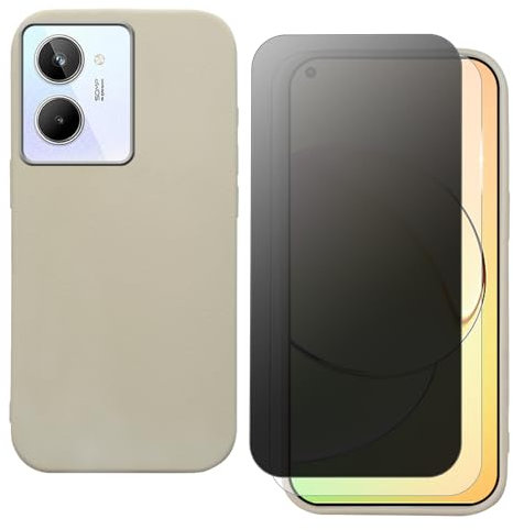 shamdspopu Funda para Realme 10 4G con protector de pantalla de cristal templado HD y protector de privacidad, TPU ligero con textura de piel elegante, duradera (blanco)