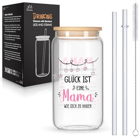 Joymaking Trinkgläser mit Deckel und Strohhalmen für Eiskaffee Cocktails Fruchtlikör Eistee 17oz, Longdrinkgläser Geschenke für Mama, Muttertagsgeschenke, Beste Mama Geschenk