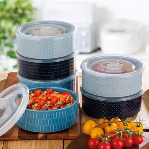 Signature Housewares Multipack Storage Bowls Set with Vented Microwavable Lids BPA free (Blue Set- 6 pack)