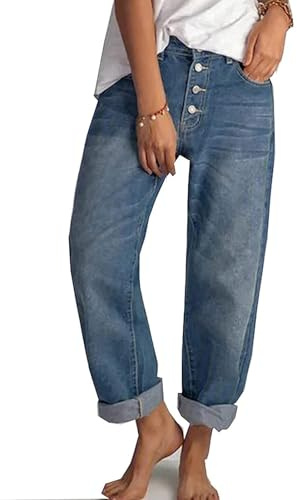 Sawmew Jeans Tonneau Pour Femmes, Jeans Courts À Jambe Large, Taille Haute, Baggy, Boyfriend, Mom, Pantalon En Denim À La Cheville Avec Poches, Streetwear En Denim, Jeans Baggy Pour Femmes(Dark blue,X