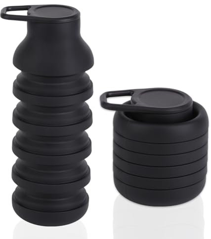 Botella plegable de silicona a prueba de fugas, botella de deporte, para gimnasio, senderismo, oficina, camping (600 ml)