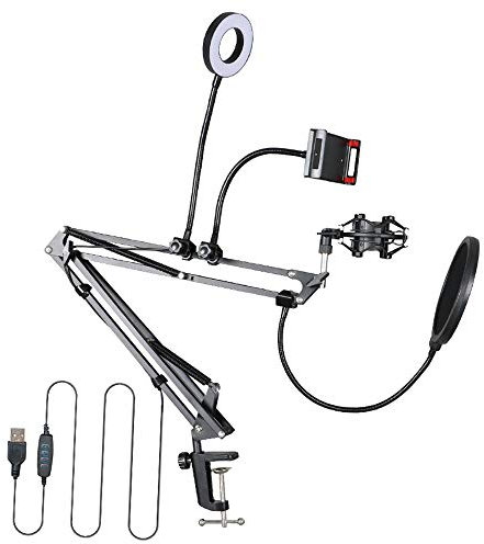Fnfhsa -35S Microphone Stand Kit with LED Ring Light Scissor Arm Stands for Computer Laptop PC Karaoke Studio Recording