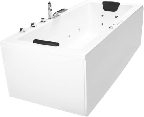 Supply24 since 2004 Whirlpool Badewanne Relax Profi – 140x75 cm – 22 Massagedüsen, LED, Heizung, Ozon, Bluetooth – MIT verchromten Messingarmaturen – Made in Germany – Eckwanne für 2 Personen