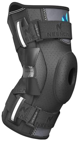 NEENCA Kniebandage Gegen Knieschmerzen, Kniestütze mit Scharnier und patentiertem X-Straps-Befestigungssystem, starke Stabilität zur Linderung von Gelenkschmerzen, Arthritis (Schwarz, XL)